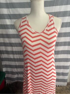Yala Coral and Cream Striped Tank Dress